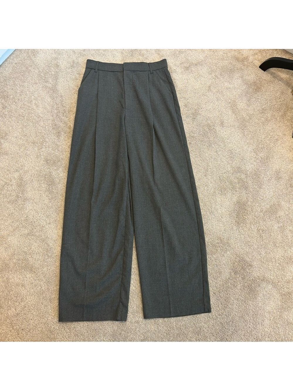 ZARA women's menswear style gray wide leg pants high rise business professional